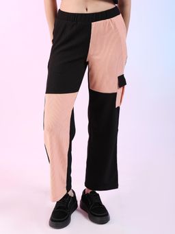 Freehand - Women Peach and Black Regular Fit Colorblock Trouser