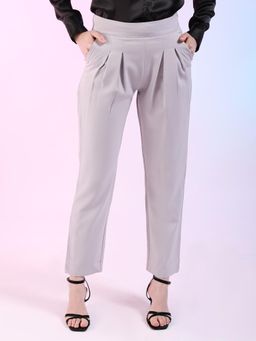 Freehand - Women Grey Regular Fit Solid Pleated Trouser