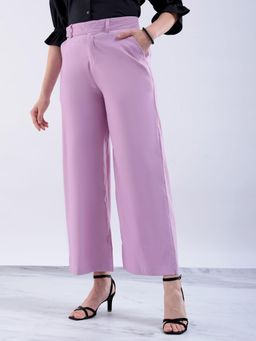 Freehand - Women Purple Solid Mid-Rise Wide Trouser
