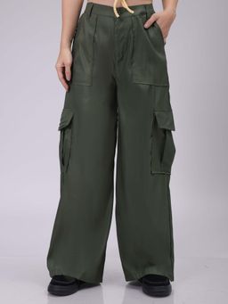 Freehand - Women Olive Solid Mid-Rise Cargo Pocket Trouser