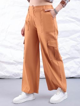 Freehand - Women Brown Solid Mid-Rise Cargo Pocket Trouser