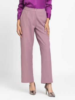 SHAYE - Women Mauve Solid Straight Casual Trouser