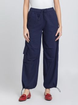 SHAYE - Women Navy Blue Solid Casual Trouser