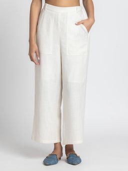 SHAYE - Women White Solid Wide Leg Casual Trouser