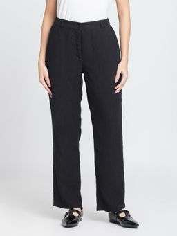 SHAYE - Women Black Solid Straight Casual Trouser