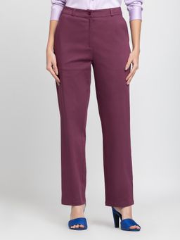 SHAYE - Women Wine Solid Straight Trouser