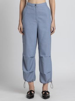 SHAYE - Women Blue Solid Casual Cargo Pocket Trouser