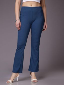 Freehand - Women Navy Blue Solid Mid-Rise Trouser