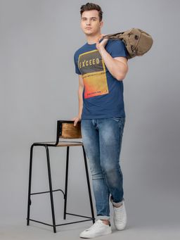 Globus - Men Navy Blue Printed Cotton Round Neck Regular Fit T-shirt