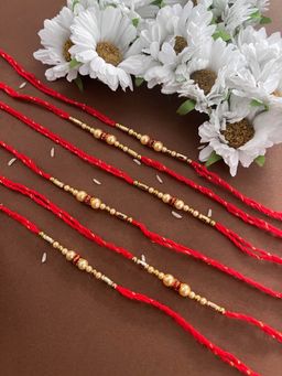 Digital Dress Room - Beautiful Simple Rakhi Beads Red Thread Rakhi (Pack of 6)