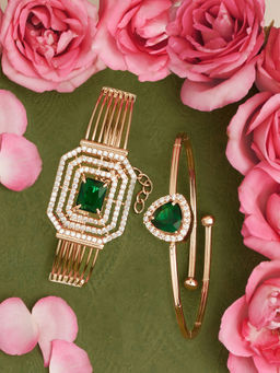 Zaveri Pearls - Green & White Cubic Zirconia Embellished Contemporary Bracelet Set of 2