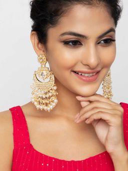 Indya - Gold Crescent Kundan Studded Dangler Earrings
