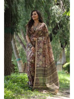 Mysilklove - Pastel Brown Tussar Silk Saree with Unstitched Blouse