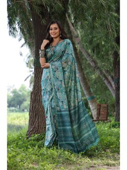 Mysilklove - Moonstone Blue Tussar Silk Saree with Unstitched Blouse