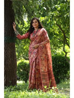 Mysilklove - Camel Brown Tussar Silk Saree with Unstitched Blouse