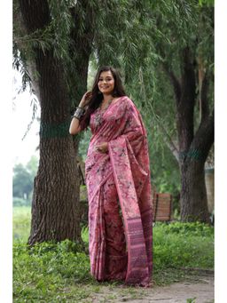 Mysilklove - Old Pink Tussar Silk Saree with Unstitched Blouse