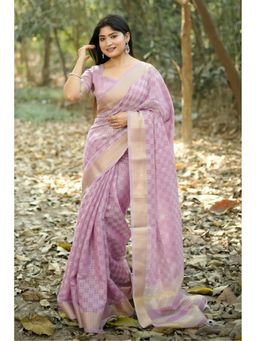 Mysilklove - Light Mauve Purple Banarasi Raw Silk Saree with Unstitched Blouse