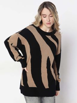 VERO MODA - Black Abstract Print Long Sweater