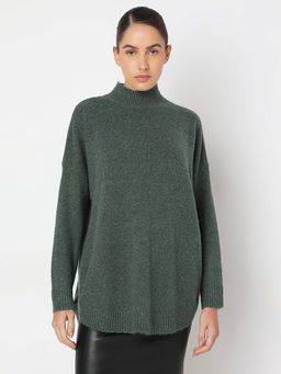 VERO MODA - Green High Neck Long Sweater