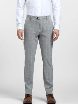 Jack & Jones - Grey Mid Rise Check Trousers