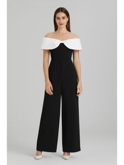 Cider - Off-shoulder Solid Bowknot Jumpsuit