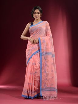 CHARUKRITI - Peach with Floral and Foliage Design Saree with Unstitched Blouse