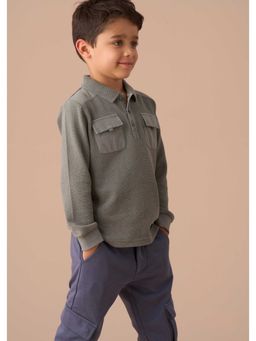 ANGEL & ROCKET - Boys Full Sleeve Regular Fit Washed Textured Long Sleeve Polo T-Shirt