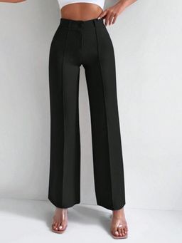 Buynewtrend - Black Full Length Women Formal Trousers