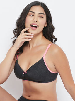 Clovia - Polyamide Solid Padded Full Cup Wire Free T-shirt Bra - Dark Grey