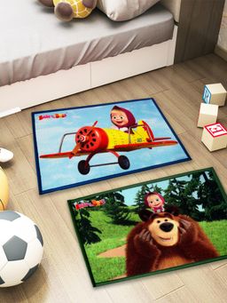 Athom Living - Kids Premium Nylon Doormat With Latex Backing Anti-Skid Multi-Color (Pack of 2)