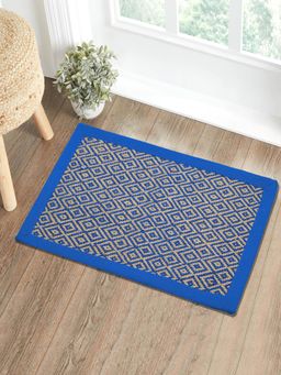 Saral Home - Diamond Jute & Cotton Woven Anti-Slip Strong Border Door Mat Blue