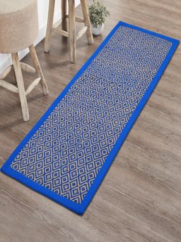 Saral Home - Diamond Jute & Cotton Woven Anti-Slip Strong Border Runner 40x120 cm Blue