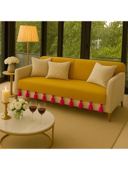 THROW PILLOW - Ochre Sofa Cover With Magenta Tassels