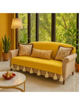 THROW PILLOW - Yellow Sofa Cover With White Tassels