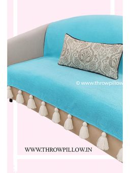 THROW PILLOW - Ice Blue Sofa Cover With White Tassels