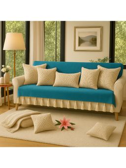 THROW PILLOW - Cerulean Blue Sofa Cover With White Tassels
