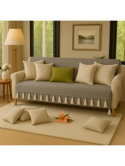 THROW PILLOW - Light Grey Sofa Cover With White Tassels