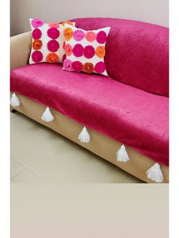 THROW PILLOW - Magenta Sofa Cover With White Tassels