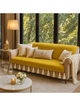 THROW PILLOW - Mustard Sofa Cover With White Tassels