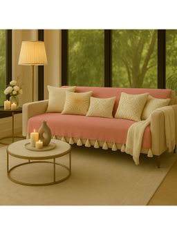 THROW PILLOW - Blush Pink Sofa Cover With White Tassels