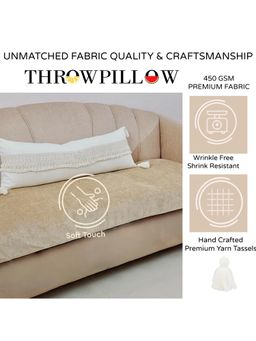 THROW PILLOW - Tan Beige Sofa Cover With White Tassels