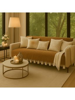 THROW PILLOW - Almond Brown Sofa Cover With White Tassels