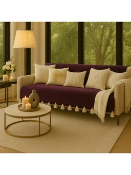 THROW PILLOW - Dark Brown Sofa Cover With White Tassels