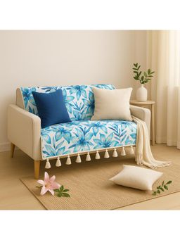 THROW PILLOW - Blue Paradise Printed Sofa Cover With White Tassels