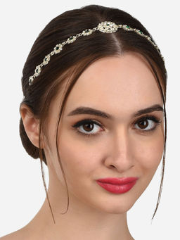Zaveri Pearls - Green and White Dazzling Diamonds Embellished Head Chain-ZPFK12224