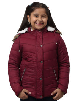Cantabil - Girls Maroon Solid Full Sleeve Puffer Jacket