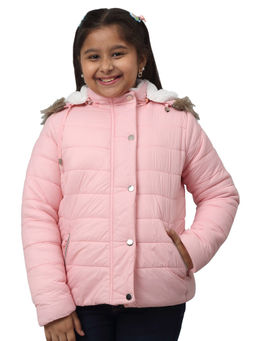 Cantabil - Girls Pink Solid Full Sleeve Puffer Jacket