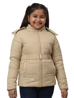 Cantabil - Girls Beige Solid Full Sleeve Puffer Jacket