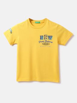 United Colors of Benetton - Cotton Printed Round Neck Boys Mustard T-shirts