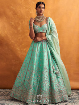 SWATHI VELDANDI - Pista Lehenga with Blouse and Dupatta (Set of 3)